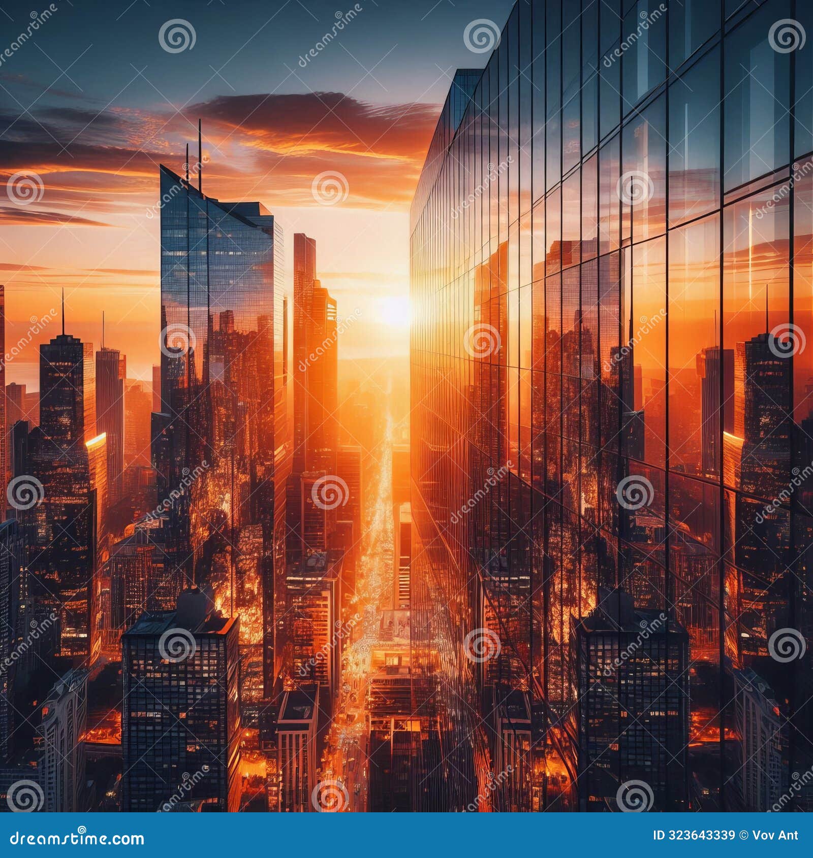 45 49. reflection of a sunset on a skyscraper's glass facade -